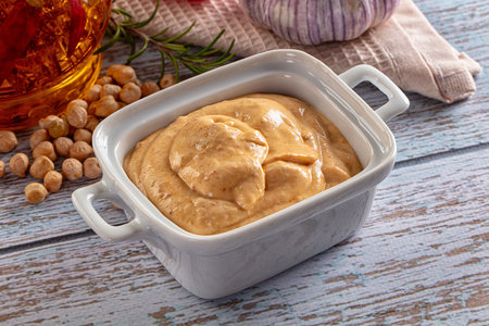 Organic homemade hummus creamy vegetarian snack