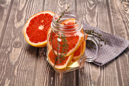 Fresh homemade grapefruit with mint in the glassの写真素材