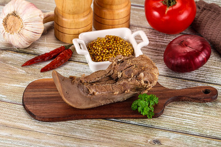 Steamed pork tongue with mustard sauceの写真素材