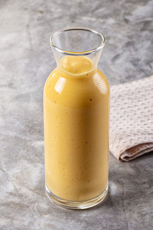 Sweet cold mango smoothie dessert glassの写真素材