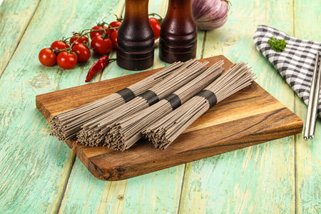 Raw dry bukwheat soba noodles for cooking