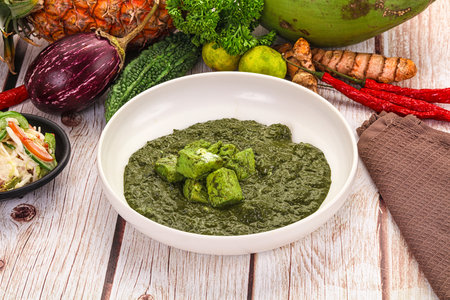 Vegetarian Indian cuisine - Palak paneer cheese with spinach