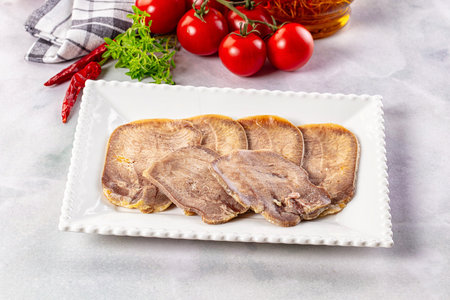 Boiled beef tomgue slices appetizer snackの写真素材