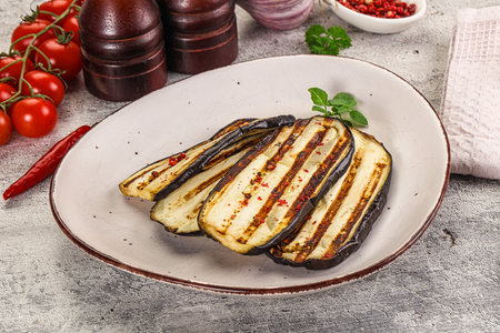 Vegan cuisine - Grilled eggplant slices snackの写真素材