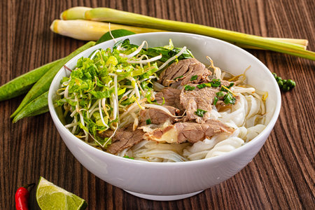 Vietnamese traditional pho bo soup with beef
