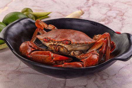 Gourmet steamed wild crab served limeの写真素材
