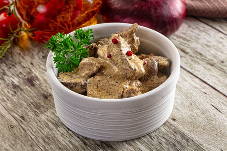 Stewed chicken liver with cream sauseの写真素材