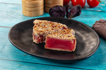 Japanese Tuna tataki with sesame seedsの写真素材