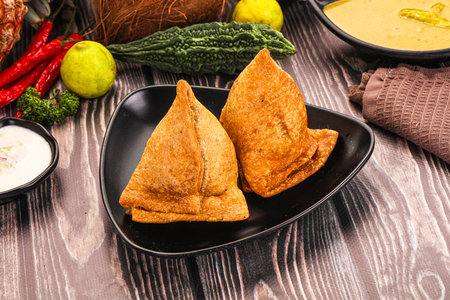 Indian cuisine - stuffed fried samosa pastrieの写真素材