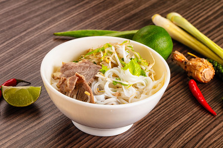 Vietnamese traditional pho bo soup with beef