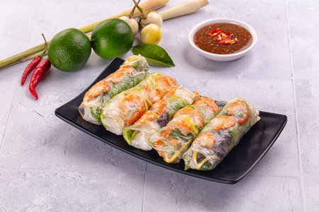 Vietnamese spring roll with prawn and mango