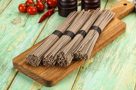 Raw dry bukwheat soba noodles for cooking