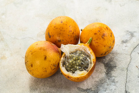 Yellow exotic tropical sweet maracuya fruitの写真素材