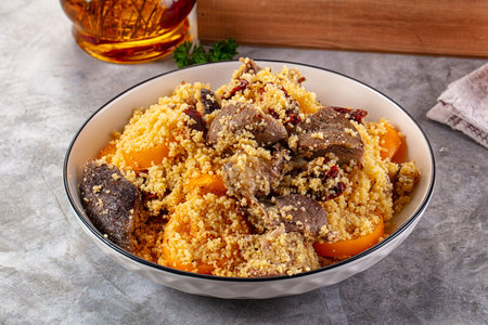 Traditional Arabic couscous with lamb and vegetablesの写真素材