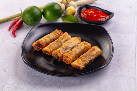 Stuffed Vietnamese Nem roll with meat and vegetables