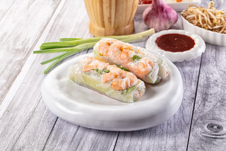 VIetnamese traditional spring roll with shrimp and vegetablesの写真素材