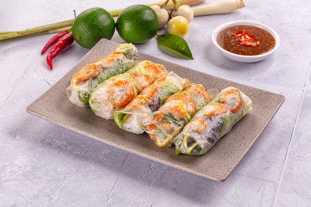 Vietnamese spring roll with prawn and mango