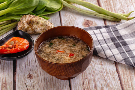 Asian soup with wild crab and prawnの写真素材