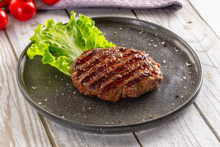 Grilled beef cutlet minced meat for burgerの写真素材