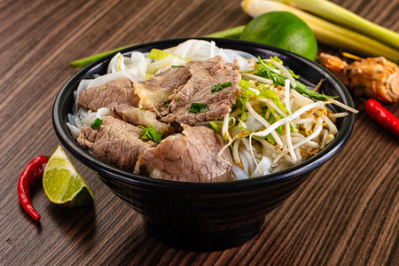 Vietnamese traditional pho bo soup with beef