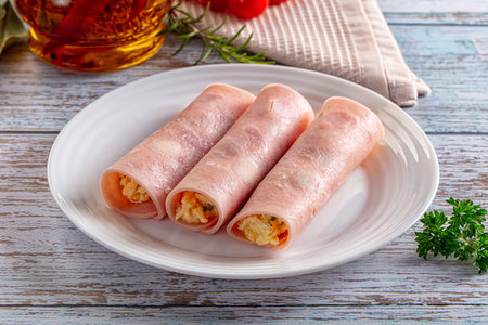 Delocous ham roll with cheese snackの写真素材