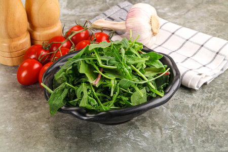 Arugula and spinach mix salad leavesの写真素材
