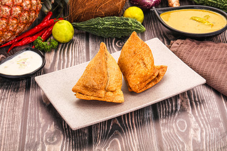 Indian cuisine - stuffed fried samosa pastrieの写真素材