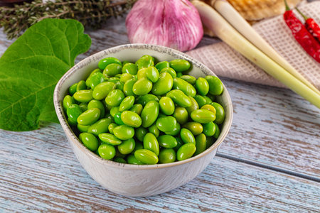 Asian Edamame beans in the bowlの写真素材