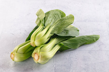 Organic raw green Bok Choy cabbageの写真素材