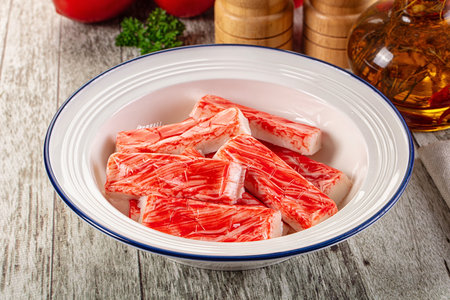 Crab meat sticks - fish surimi in the bowlの写真素材