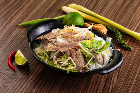 Vietnamese traditional pho bo soup with beef