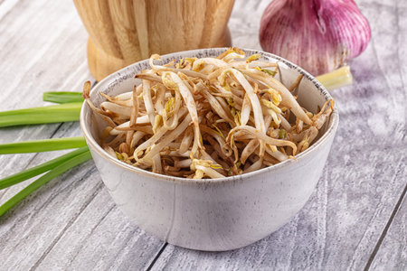 Raw vegetarian soybean sprouts heap in the bowlの写真素材