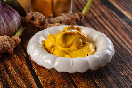 Indian yellow spicy curry sauce dipの写真素材