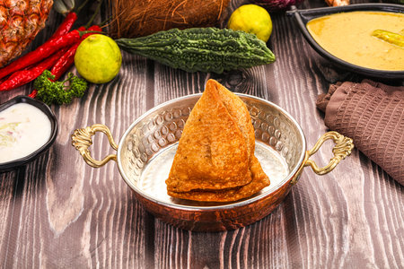 Indian cuisine - stuffed fried samosa pastrieの写真素材