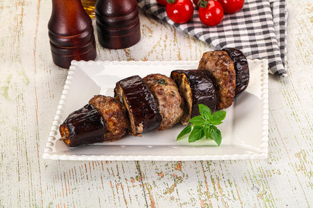Turkish cuisine - Patlican Kebab with eggplant and minced meatの写真素材