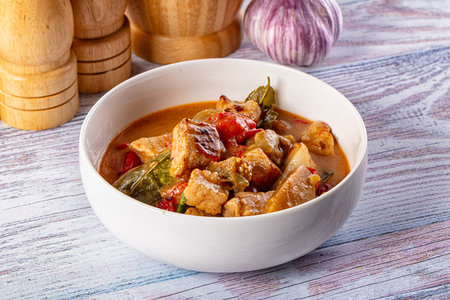 Thai spicy Tom Yum soup with chickenの写真素材