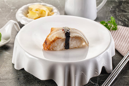 Japanese cuisine - sushi with eel served gingerの写真素材