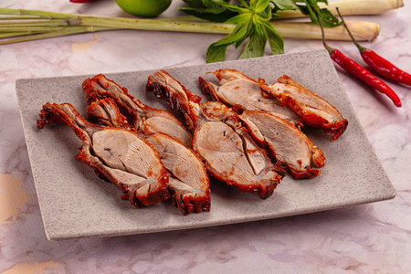 Roasted gourmet duck fillet slices for snackの写真素材