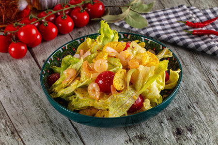 Caesar salad with prawn and parmesan cheeseの写真素材