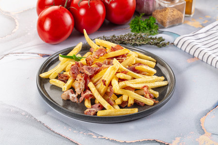 French fried potato with roasted baconの写真素材