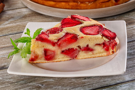 Strawberry pie tart served mint for breakfastの写真素材