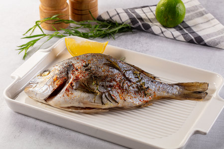 Baked dorada fish with spices and herbs