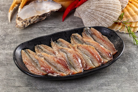 Anchovies fish salted fillet marinated snackの写真素材