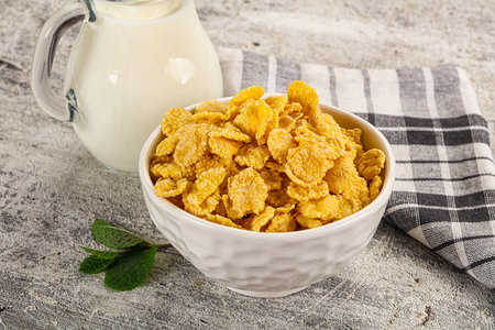 Corn flakes with milk for hearty breakfast