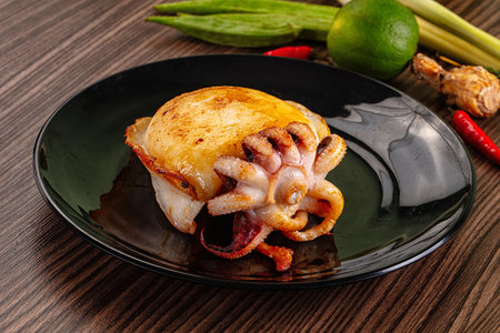 Gourmet roasted whole fresh cuttlefish seafood