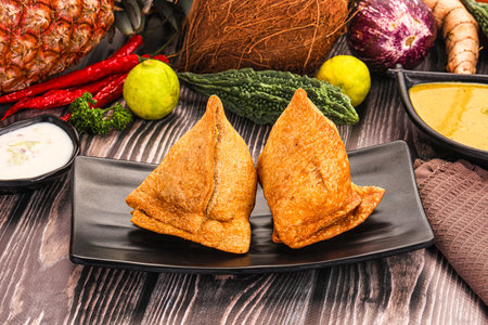 Indian cuisine - stuffed fried samosa pastrieの写真素材