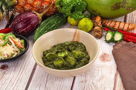 Vegetarian Indian cuisine - Palak paneer cheese with spinach