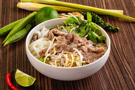 Vietnamese traditional pho bo soup with beef