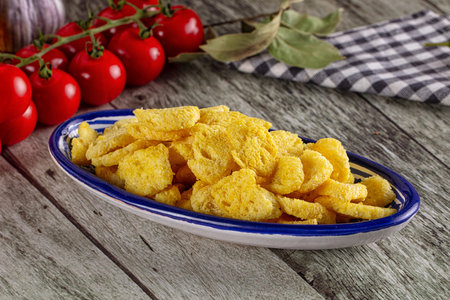 Fried crispy crouton bread slices in the bowl