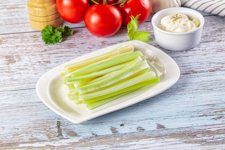 Vegan cuisine Dietary green celery stick heap snackの写真素材